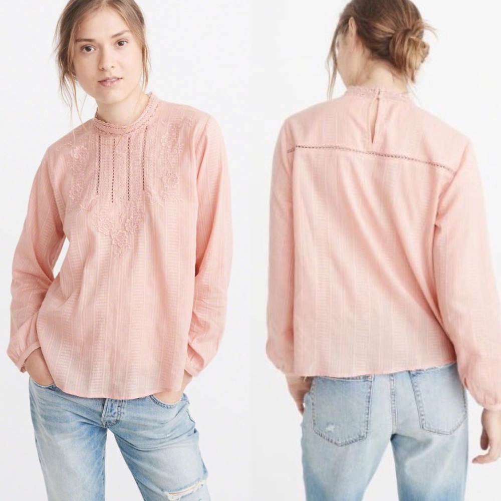 Abercrombie & Fitch Lace Mock Neck Blouse